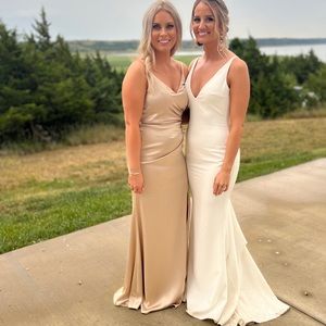 Revelry Rory Satin Bridesmaids Dress Size 8 in Champagne Gold